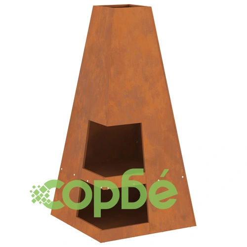 Огнище с място за дърва 50x50x100 см от weathering стомана - градинска камина с конусовидна форма ➤ топ цена ➤ sorbe.bg