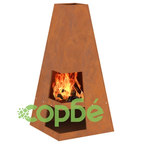 Огнище с място за дърва 50x50x100 см от weathering стомана - градинска камина с конусовидна форма ➤ топ цена ➤ sorbe.bg
