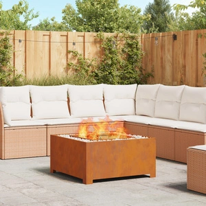 Квадратно Огнище от Обработена Стомана 80x80x40 см за Градина и Тераса