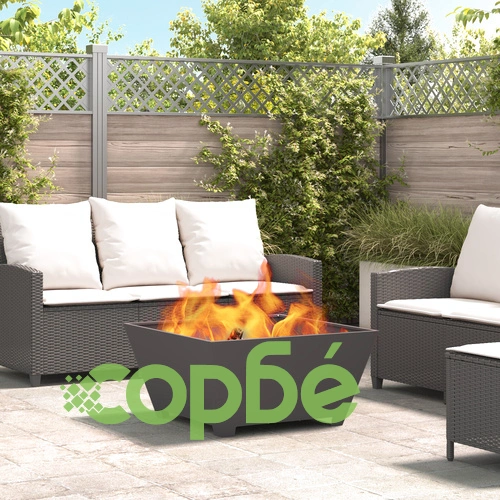 Квадратно Огнище за Градина от Стомана с Прахово Покритие 80x80x40 см Черно ➤ топ цена ➤ sorbe.bg