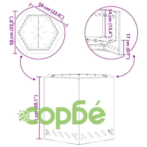 Шестоъгълно Бездимно Огнище от Стомана - Черно 58x58x51 см ➤ топ цена ➤ sorbe.bg