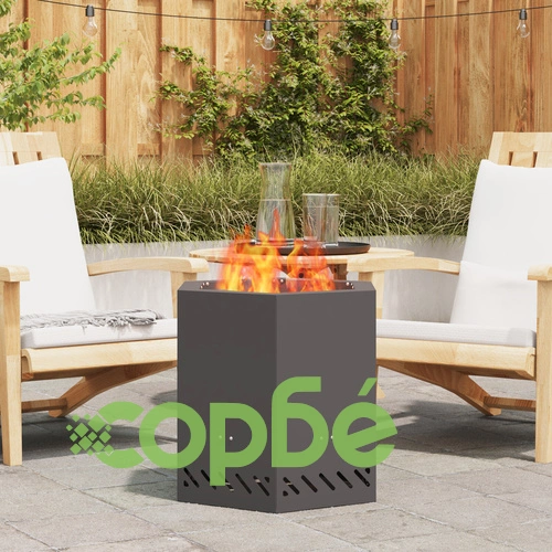 Бездимно огнище с шестоъгълна форма - черно, 48x48x51 см, от стомана ➤ топ цена ➤ sorbe.bg