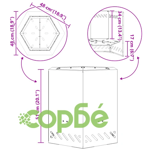 Бездимно огнище с шестоъгълна форма - черно, 48x48x51 см, от стомана ➤ топ цена ➤ sorbe.bg