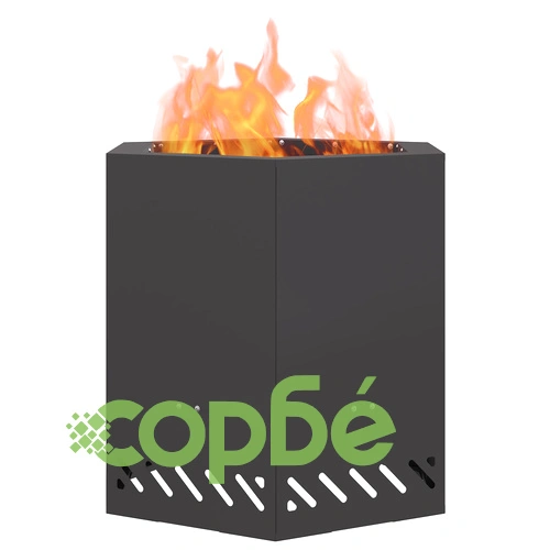 Бездимно огнище с шестоъгълна форма - черно, 48x48x51 см, от стомана ➤ топ цена ➤ sorbe.bg