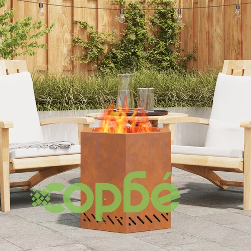 Бездимно Огнище Шестоъгълно 48x48x51 см от Корутирана Стомана за Градина ➤ топ цена ➤ sorbe.bg