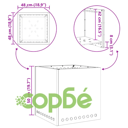 Квадратно Бездимно Огнище за Градина от Стомана - Черно 48x48x50 см ➤ топ цена ➤ sorbe.bg