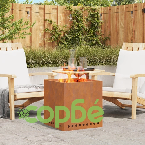 Бездимно квадратно огнище от облагородена стомана 48x48x50 см за градина ➤ топ цена ➤ sorbe.bg