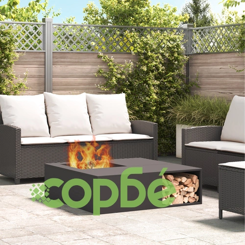 Квадратна печка за огън с място за дърва от стомана - черна, 100x100x30 см ➤ топ цена ➤ sorbe.bg