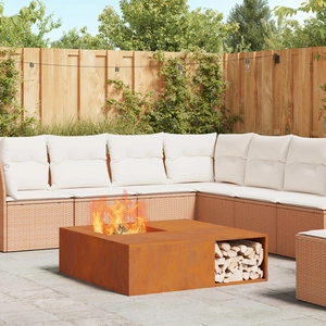 Огнище с място за дърва 100x100x30 см от Weathering стомана за градина