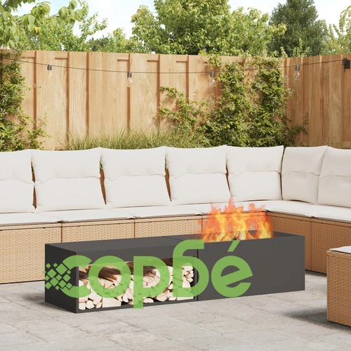 Огнище с място за дърва от стомана, черно, 160x45x35 см ➤ топ цена ➤ sorbe.bg