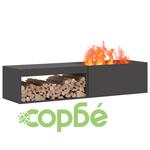 Огнище с място за дърва от стомана, черно, 160x45x35 см ➤ топ цена ➤ sorbe.bg