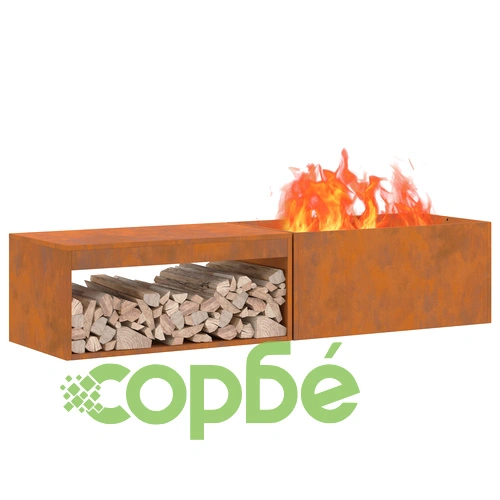 Огнище от Weathering Steel с място за дърва 160x45x35 см, правоъгълно, за градина и тераса ➤ топ цена ➤ sorbe.bg