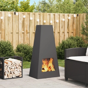 Огнище за градина Черно 50x35x100 см от Стомана с Прахово Покритие