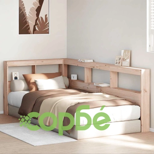 L-образна табла за легло с рафтове, 80 см, масивно борово дърво ➤ топ цена ➤ sorbe.bg