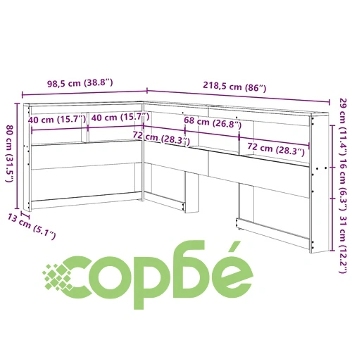 L-образна табла за легло с рафтове, 80 см, масивно борово дърво ➤ топ цена ➤ sorbe.bg
