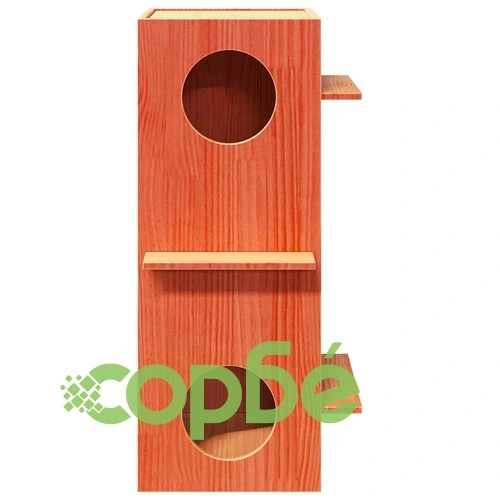 Луксозна Къща за Котки от Масивна Борова Дървесина - Восъчнокафява, 43x43x90 см ➤ топ цена ➤ sorbe.bg