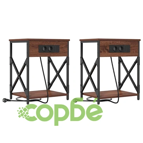 Нощно шкафче с USB зарядна станция 2 броя Кафяв дъб 41x31x51 см ➤ топ цена ➤ sorbe.bg