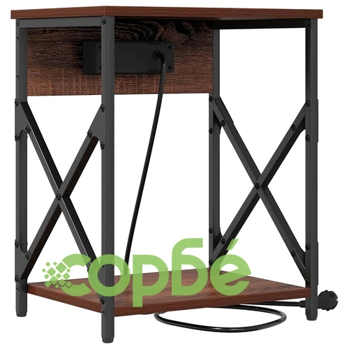 Нощно шкафче с USB зарядна станция 2 броя Кафяв дъб 41x31x51 см ➤ топ цена ➤ sorbe.bg