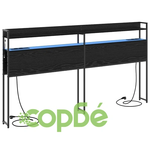 Табла за легло с рафтове и LED осветление Черен дъб 180 cm Инженерно дърво ➤ топ цена ➤ sorbe.bg