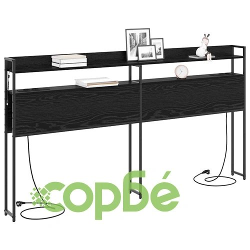 Табла за легло с рафтове и LED осветление Черен дъб 180 cm Инженерно дърво ➤ топ цена ➤ sorbe.bg