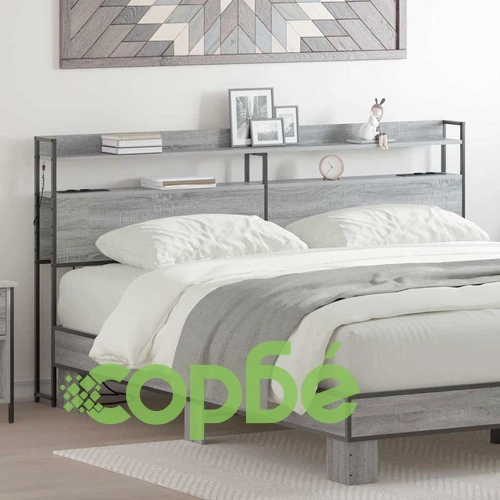 Табла за легло с рафтове и LED осветление - Сив сонома 180 cm Инженерно дърво ➤ топ цена ➤ sorbe.bg