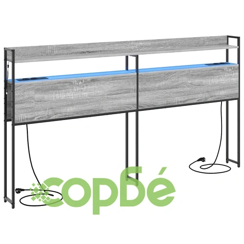 Табла за легло с рафтове и LED осветление - Сив сонома 180 cm Инженерно дърво ➤ топ цена ➤ sorbe.bg