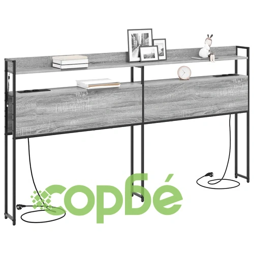 Табла за легло с рафтове и LED осветление - Сив сонома 180 cm Инженерно дърво ➤ топ цена ➤ sorbe.bg