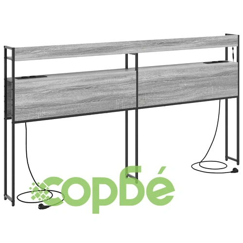 Табла за легло с рафтове и LED осветление - Сив сонома 180 cm Инженерно дърво ➤ топ цена ➤ sorbe.bg