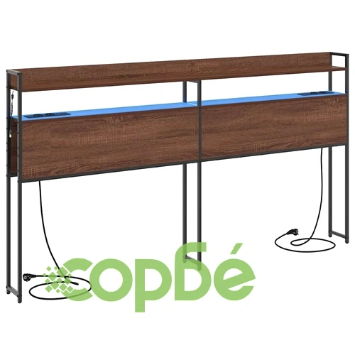 Табла за легло с рафтове и LED осветление - кафяв дъб 180 см инженерно дърво ➤ топ цена ➤ sorbe.bg