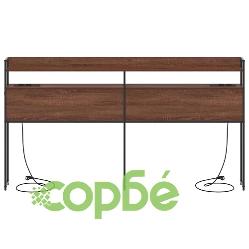 Табла за легло с рафтове и LED осветление - кафяв дъб 180 см инженерно дърво ➤ топ цена ➤ sorbe.bg