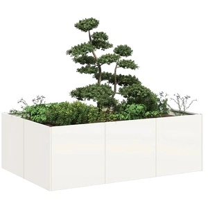 Стоманена градинска кашпа в бяло, 120x80x40 см, с отворено дъно