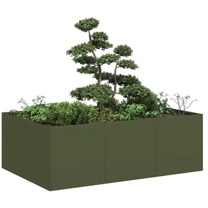 Стоманена градинска кашпа в маслиненозелено, 120x80x40 см