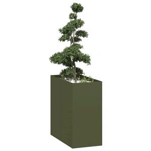 Стоманена градинска кашпа в маслиненозелено, 40x80x80 см, с отворено дъно