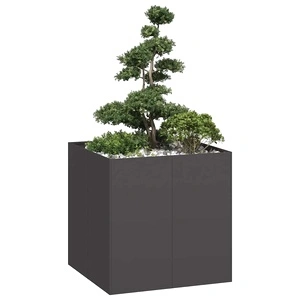 Стоманена градинска кашпа в черно, 80x80x80 см, с отворено дъно