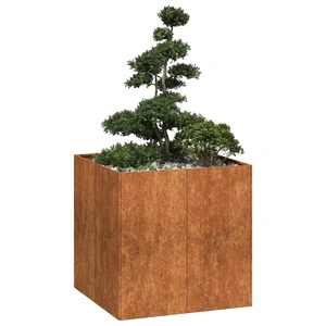 Кашпа от патинираща стомана с ръждив ефект, 80x80x80 см