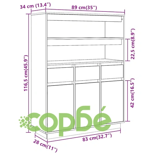 Висок шкаф от масивна борова дървесина 89x34x116,5 см ➤ топ цена ➤ sorbe.bg