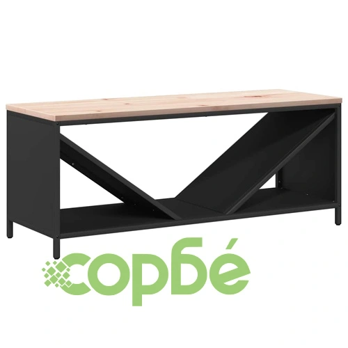 Стойка за дърва за огрев с дървен плот от масивна борова дървесина, черна, 100,5x35,5x40 см ➤ топ цена ➤ sorbe.bg