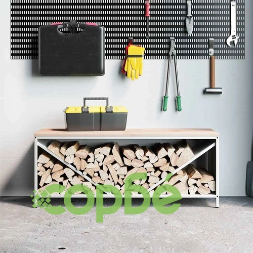 Стойка за дърва с дървен плот от студено валцувана стомана, бяла 100,5x35,5x40 см ➤ топ цена ➤ sorbe.bg