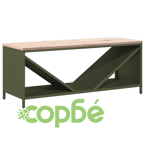 Стойка за дърва за огрев с дървена горна част, маслиненозелена, 100,5x35,5x40 см ➤ топ цена ➤ sorbe.bg