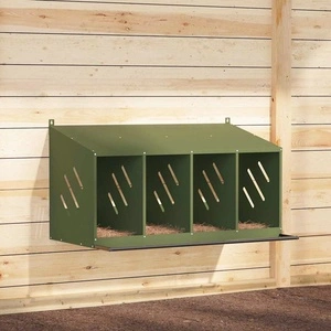 Метална кутия за пилета с 4 отделения - маслиненозелена, за лесно снасяне на яйца