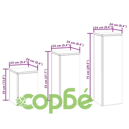 Комплект стендове за растения 3 бр. бяло стомана 24x24x75 см ➤ топ цена ➤ sorbe.bg
