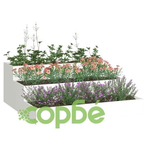Градинска саксия 3-етажна 90x90x35 см бяла стомана ➤ топ цена ➤ sorbe.bg