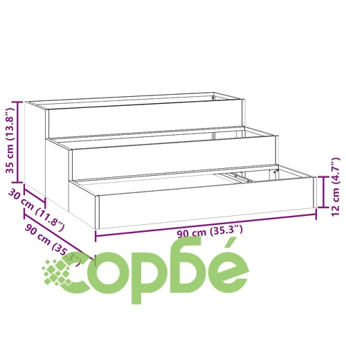 Градинска саксия 3-етажна 90x90x35 см маслиненозелена стомана ➤ топ цена ➤ sorbe.bg