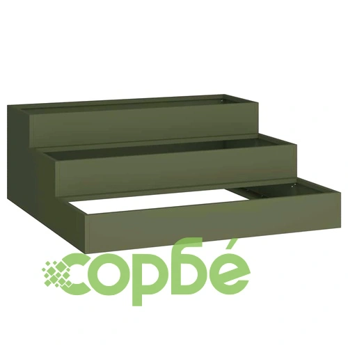 Градинска саксия 3-етажна 90x90x35 см маслиненозелена стомана ➤ топ цена ➤ sorbe.bg