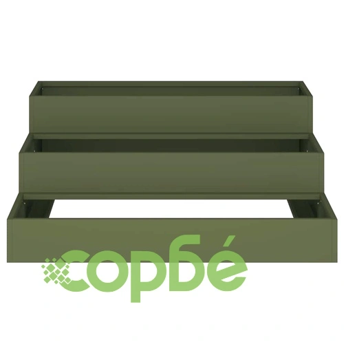 Градинска саксия 3-етажна 90x90x35 см маслиненозелена стомана ➤ топ цена ➤ sorbe.bg