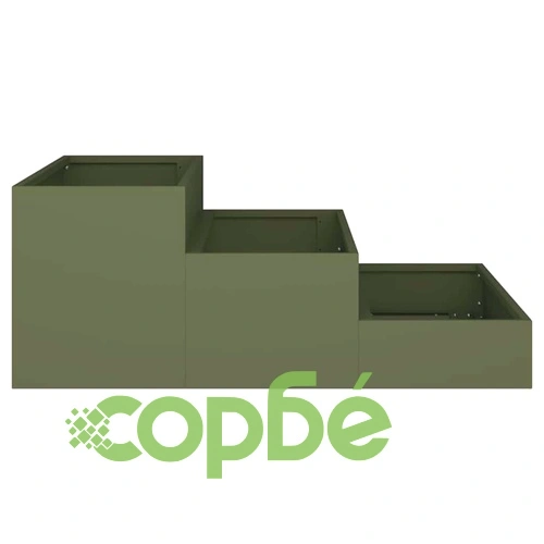 Градинска саксия 3-етажна 90x90x35 см маслиненозелена стомана ➤ топ цена ➤ sorbe.bg