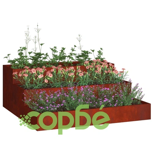 Градинска саксия на 3 нива Ръждиво 90 x 90 x 35 см Патинираща стомана ➤ топ цена ➤ sorbe.bg