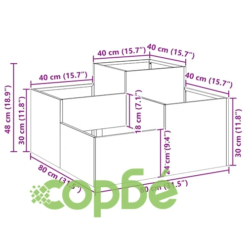 Градинска саксия от стомана 80x80x48 см - антрацит цвят ➤ топ цена ➤ sorbe.bg