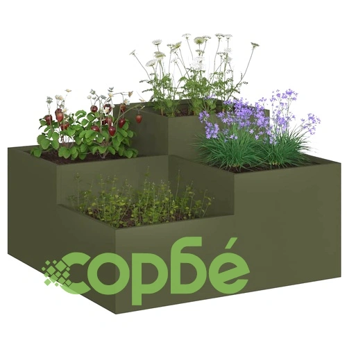 Градинска саксия от стомана 100x100x48 см маслиненозелена ➤ топ цена ➤ sorbe.bg