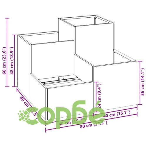 Градинска саксия от стомана 80x80x60 см - антрацит ➤ топ цена ➤ sorbe.bg